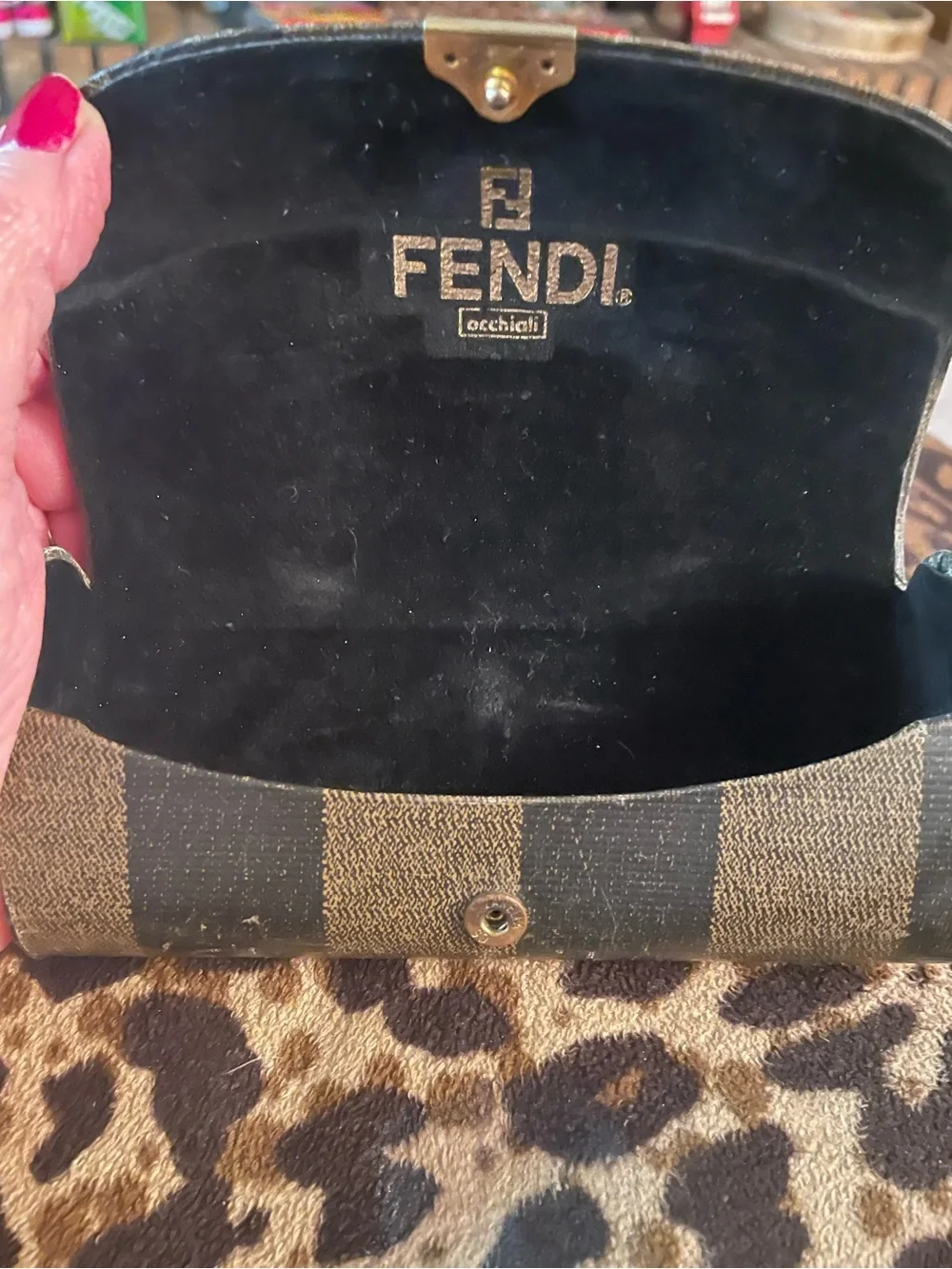 Vintage Fendi Brown and Black Striped glasses  Case